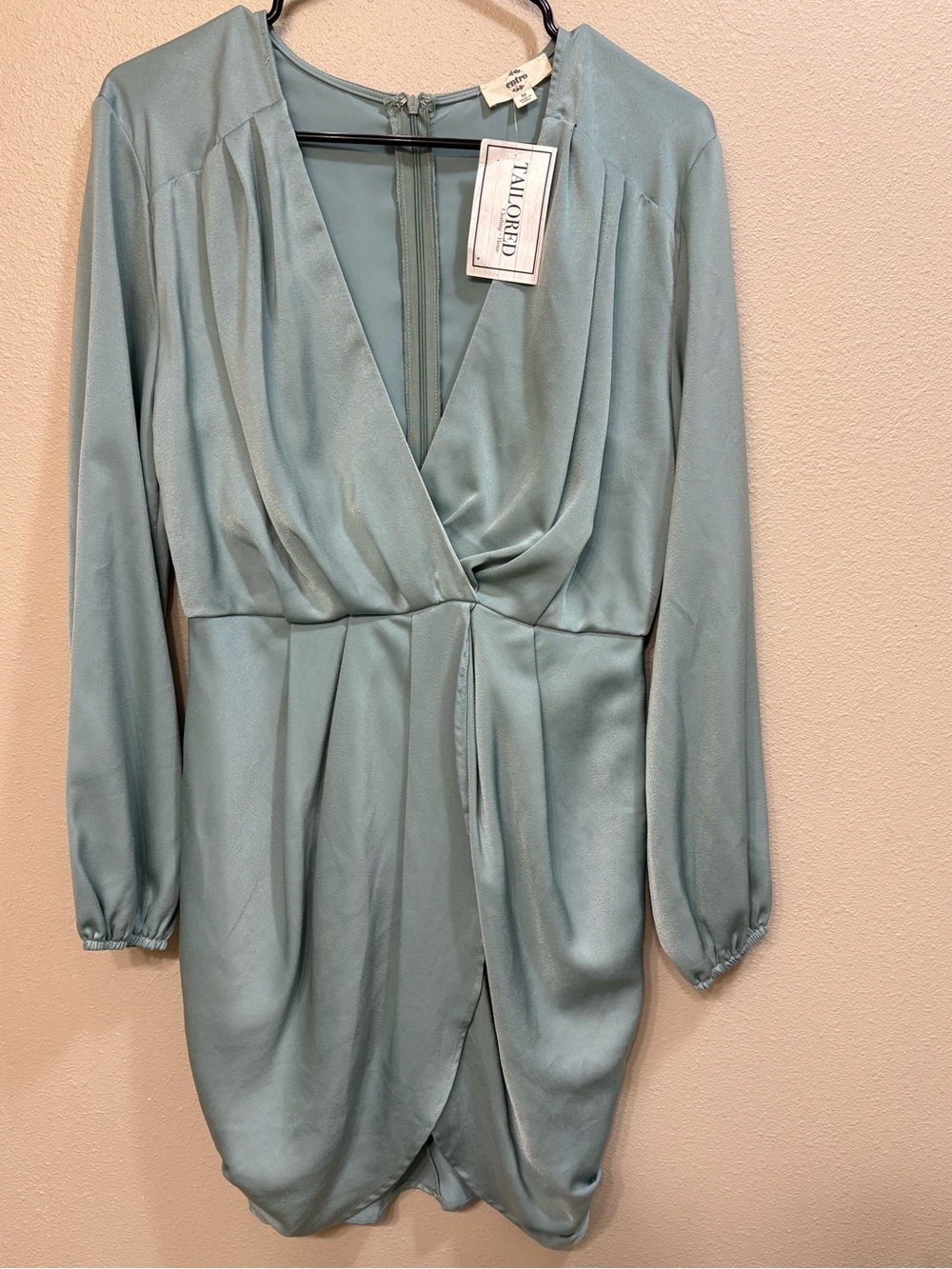 entro Sage Green Long-Sleeve Wrap Mini Dress
